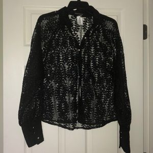 Black Lace Button Down Top